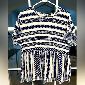 SHEIN peplum top. Navy blue and white.